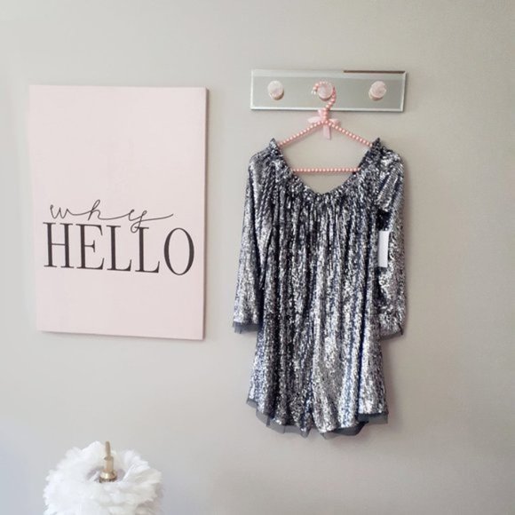 NWT Free People charcoal grey sequin & tulle romper - Picture 5 of 8